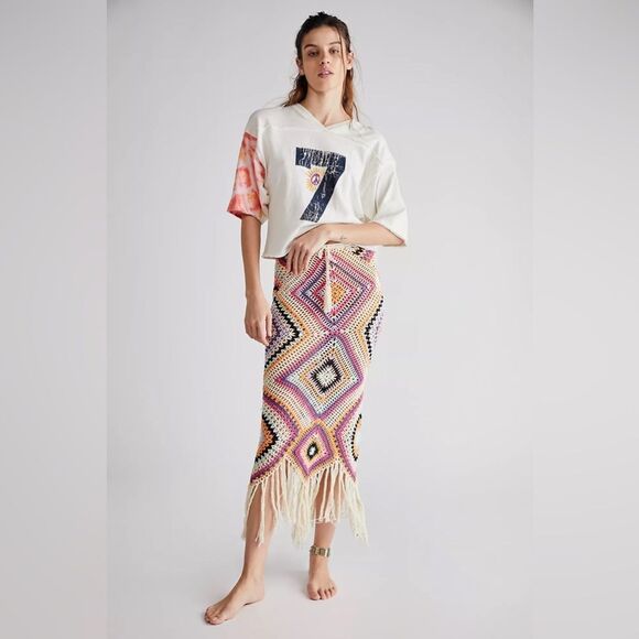 Free People x Flook Skirt Women Diamond Tassel Crochet  $188 NWT - Picture 4 of 5